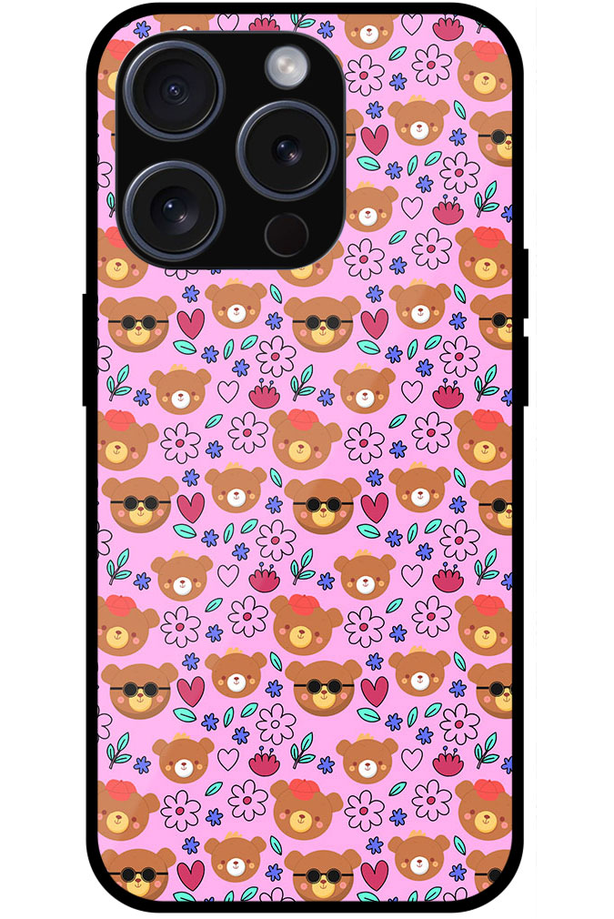 Charming Teddy Heart Pattern Metal TPU Printed Case