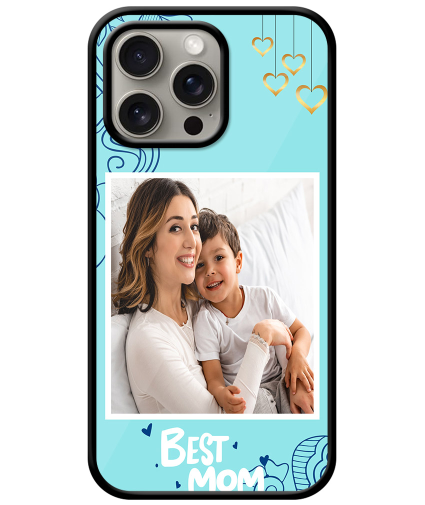 Best Mom Design With Blue Background Customised Glossy Metal TPU Mobile Cover
