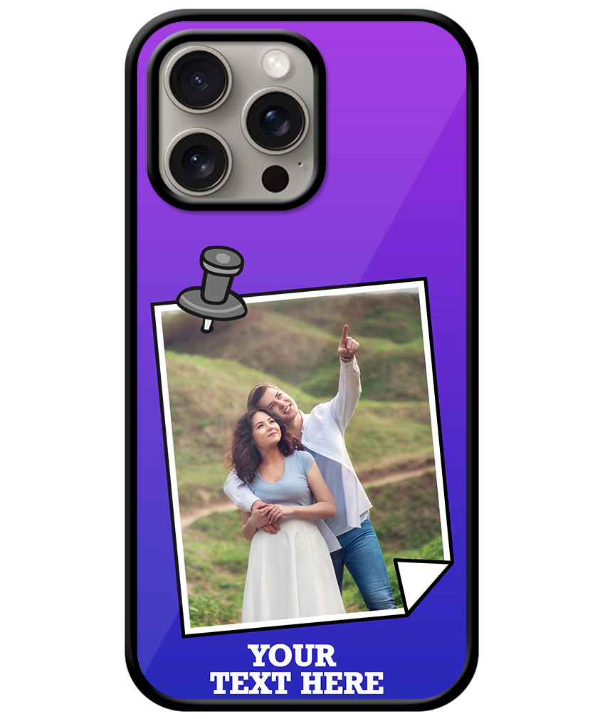 Pinned Photoframe With Violet Blue Gradient Background Customised Glossy Metal TPU Mobile Cover
