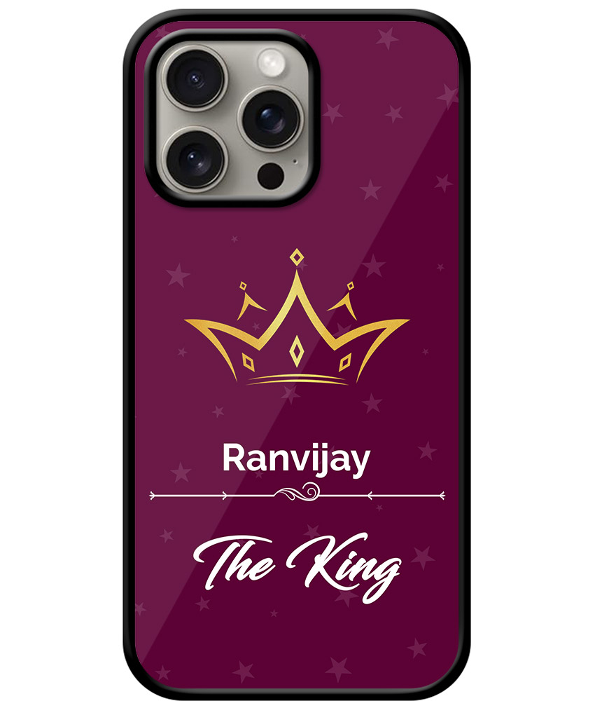 Your Name King Crown Design With Dark Raspberry Background Customised Glossy Metal TPU Mobile Cover