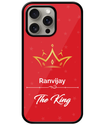 Your Name King Crown Design With Red Background Customised Glossy Metal TPU Mobile Cover