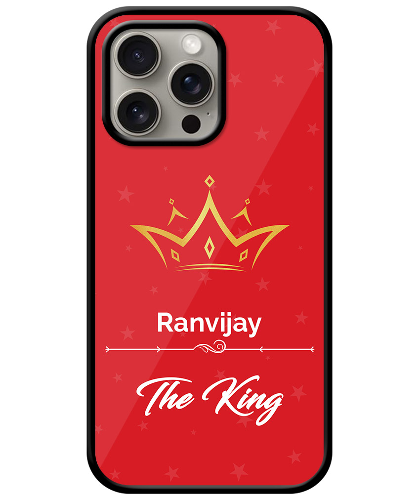 Your Name King Crown Design With Red Background Customised Glossy Metal TPU Mobile Cover