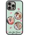 Love You Forever Message With 3 Photos Mint Green Background Customised Glossy Metal TPU Mobile Cover