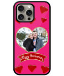 Happy Anniversary Red Heart Pattern With Fuscia Pink Background Customised Glossy Metal TPU Mobile Cover