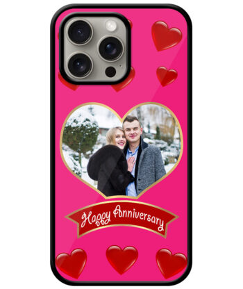 Happy Anniversary Red Heart Pattern With Fuscia Pink Background Customised Glossy Metal TPU Mobile Cover