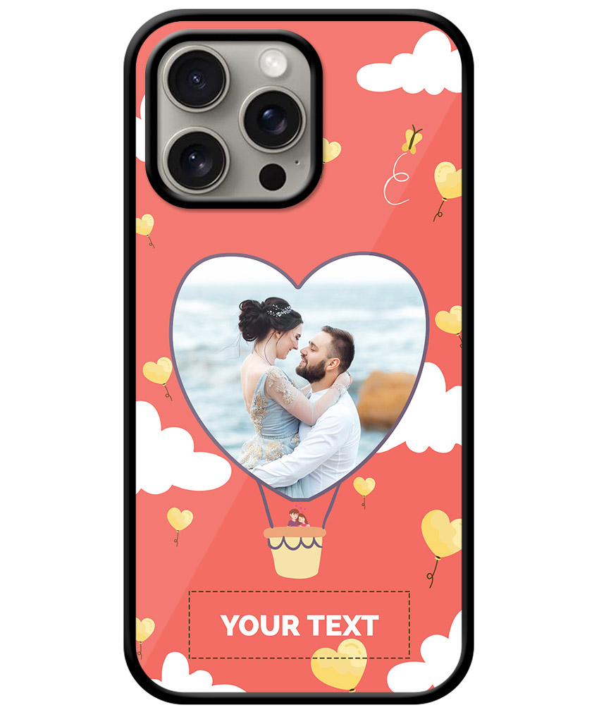 Heart Ballon Photoframe With Abstract Orange Sky Background Customised Glossy Metal TPU Mobile Cover