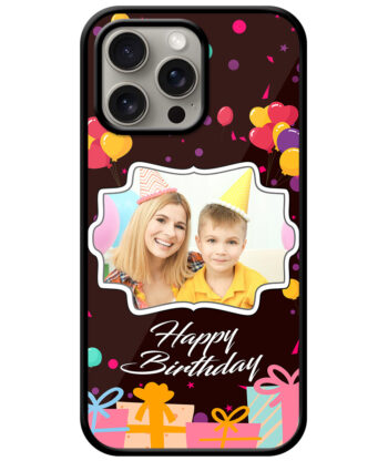 Happy Birthday Design With Dark Choclate Brown Background Customised Glossy Metal TPU Mobile Cover