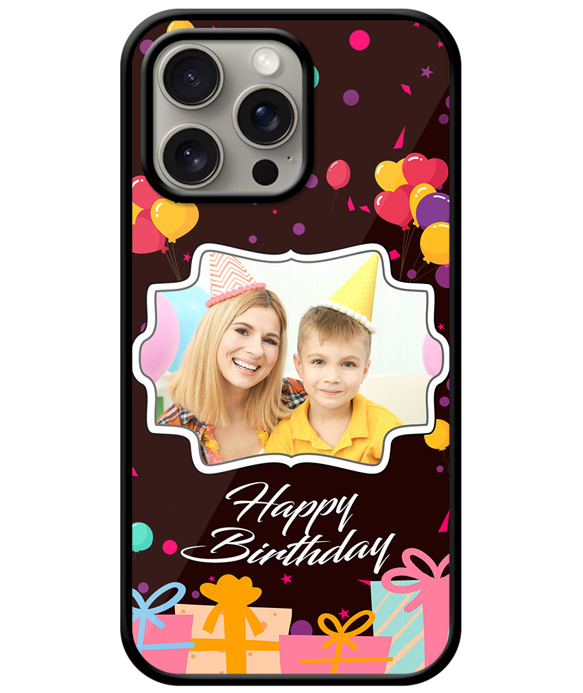 Happy Birthday Design With Dark Choclate Brown Background Customised Glossy Metal TPU Mobile Cover