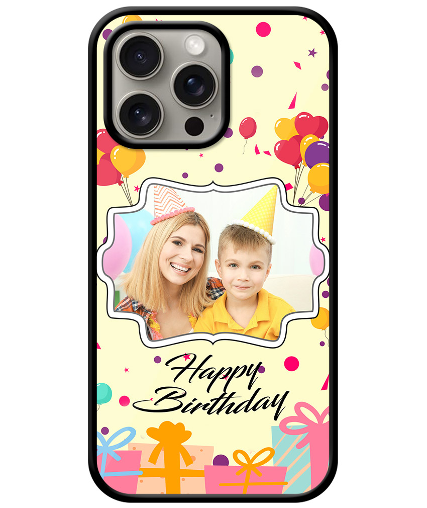 Happy Birthday Design With Yellow Background Customised Glossy Metal TPU Mobile Cover
