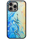 Your Name Yellow Blue Liquid Marble Artwork Customised Glossy Metal TPU Mobile Cover