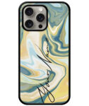 Your Name Gold Olive Green Liquid Marble Artwork Customised Glossy Metal TPU Mobile Cover