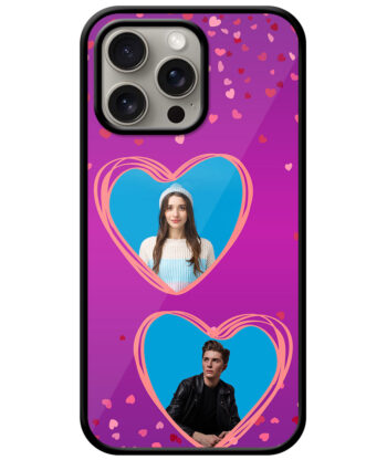 Couple Heart Photoframe With Purple Background Customised Glossy Metal TPU Mobile Cover