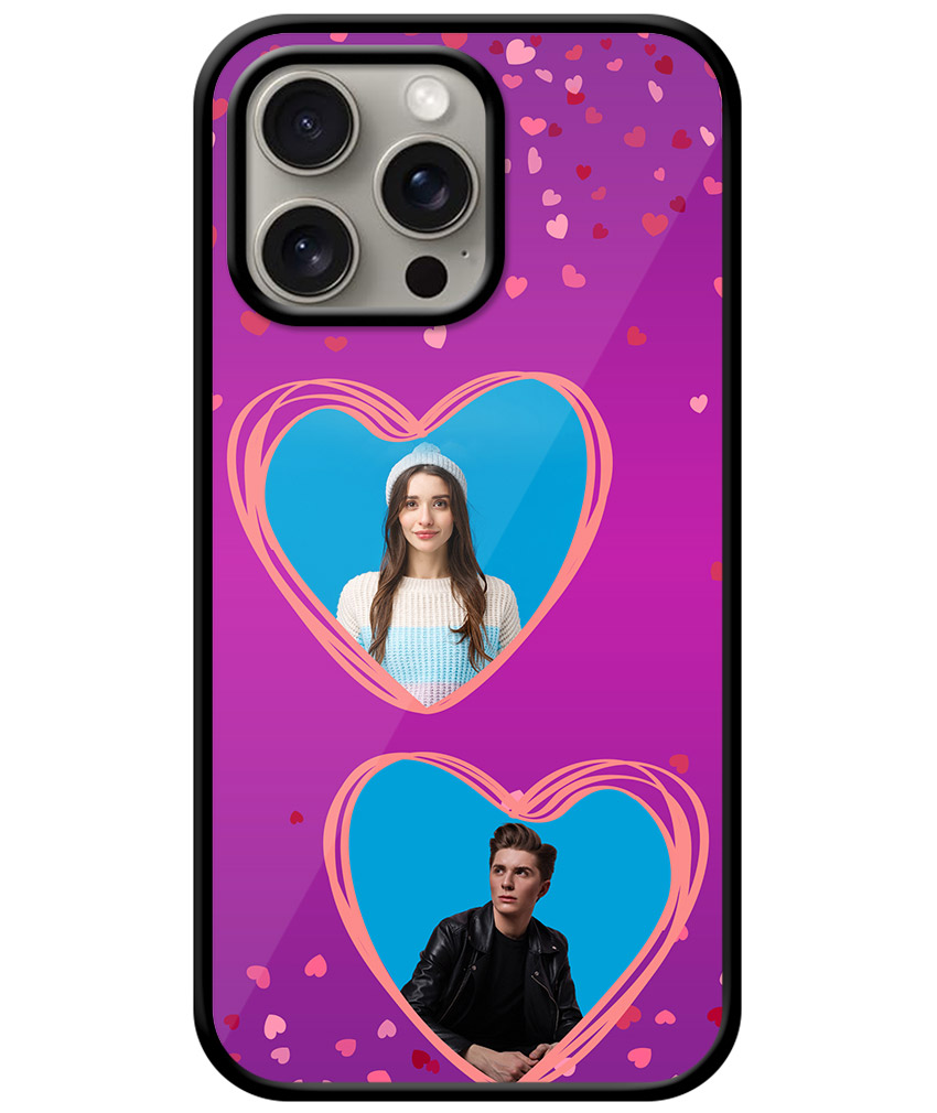 Couple Heart Photoframe With Purple Background Customised Glossy Metal TPU Mobile Cover