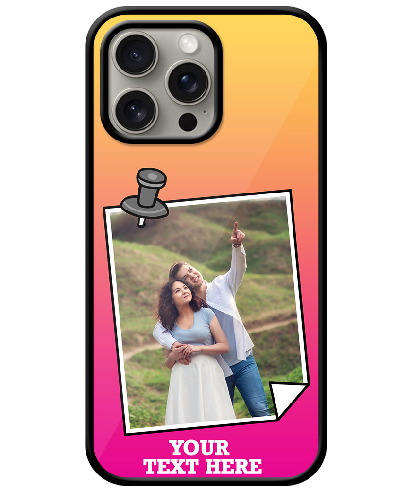 Pinned Photoframe With Yellow Pink Gradient Background Customised Glossy Metal TPU Mobile Cover