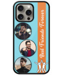 Best Friends Forever Message With 3 Photos Sky Blue Background Customised Glossy Metal TPU Mobile Cover