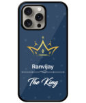 Your Name King Crown Design With Blue Background Customised Glossy Metal TPU Mobile Cover