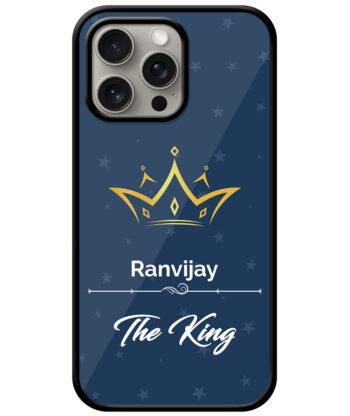 Your Name King Crown Design With Blue Background Customised Glossy Metal TPU Mobile Cover