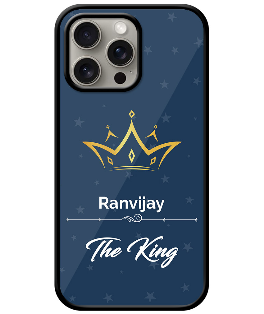 Your Name King Crown Design With Blue Background Customised Glossy Metal TPU Mobile Cover
