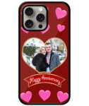 Happy Anniversary Pink Heart Pattern With Maroon Background Customised Glossy Metal TPU Mobile Cover