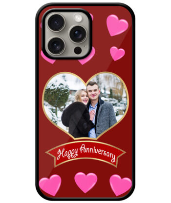 Happy Anniversary Pink Heart Pattern With Maroon Background Customised Glossy Metal TPU Mobile Cover