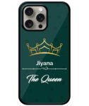Your Name Queen Crown Design With Green Background Customised Glossy Metal TPU Mobile Cover