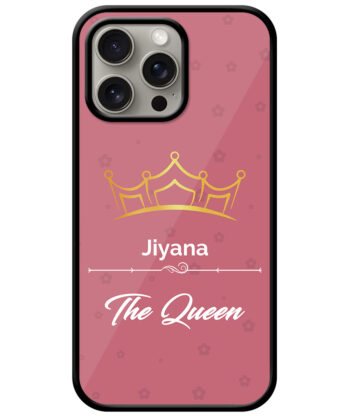 Your Name Queen Crown Design With Pink Background Customised Glossy Metal TPU Mobile Cover