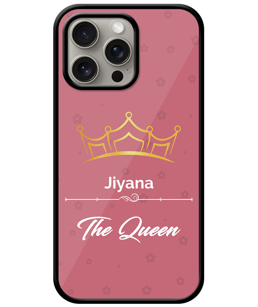 Your Name Queen Crown Design With Pink Background Customised Glossy Metal TPU Mobile Cover