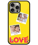 Love Icon With 2 Photos Yellow Background Customised Glossy Metal TPU Mobile Cover