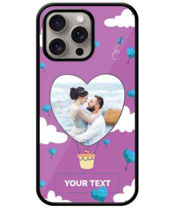 Heart Ballon Photoframe With Abstract Violet Sky Background Customised Glossy Metal TPU Mobile Cover