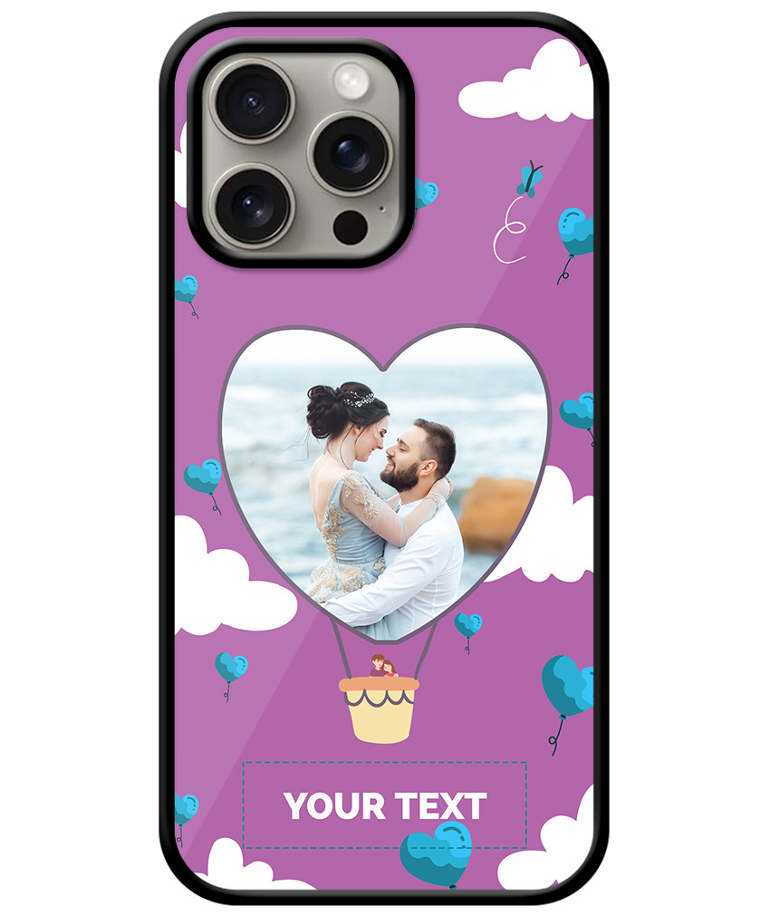 Heart Ballon Photoframe With Abstract Violet Sky Background Customised Glossy Metal TPU Mobile Cover