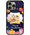 Happy Birthday Design With Navy Blue Background Customised Glossy Metal TPU Mobile Cover