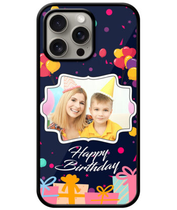Happy Birthday Design With Navy Blue Background Customised Glossy Metal TPU Mobile Cover
