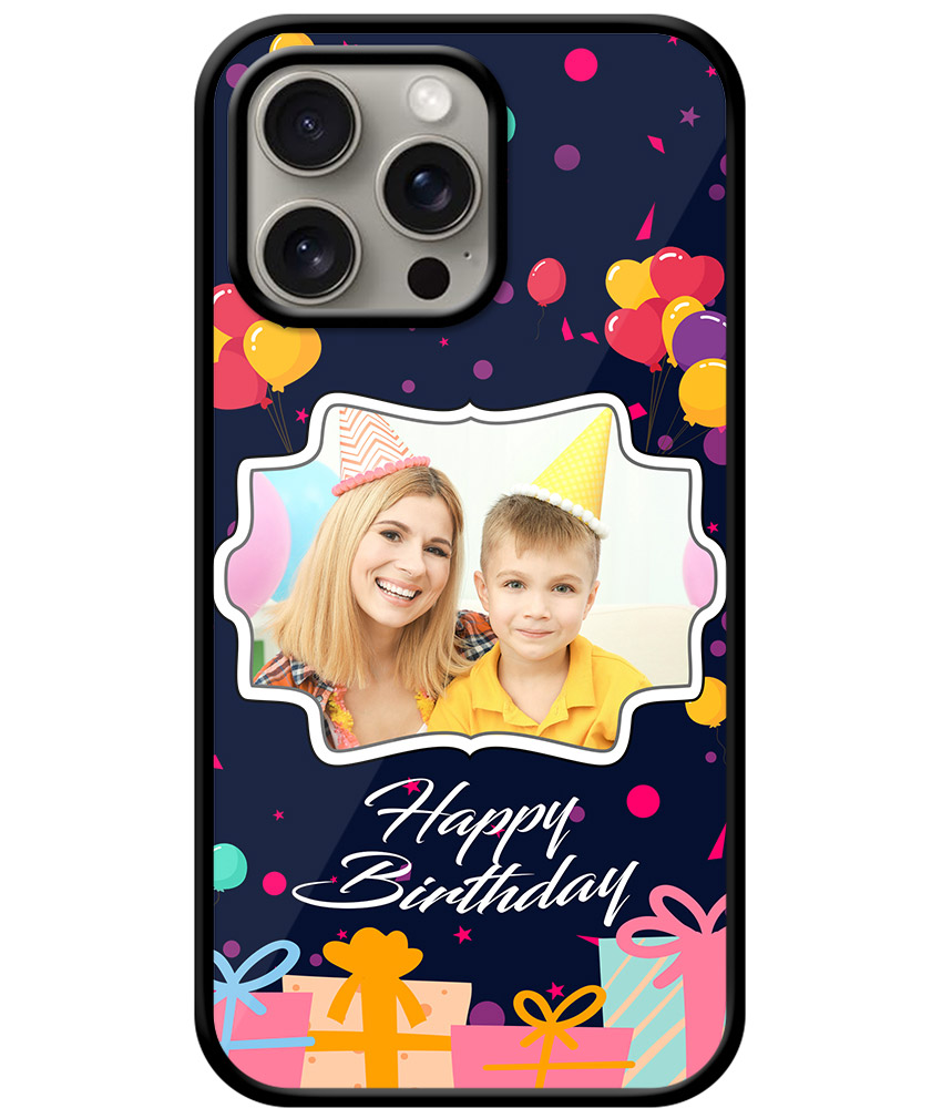 Happy Birthday Design With Navy Blue Background Customised Glossy Metal TPU Mobile Cover