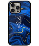 Your Name Golden Blue Liquid Marble Artwork Customised Glossy Metal TPU Mobile Cover