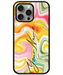 Your Name Multicolor Liquid Marble Artwork Customised Glossy Metal TPU Mobile Cover
