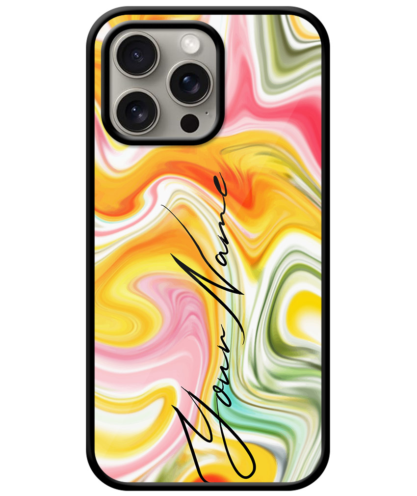 Your Name Multicolor Liquid Marble Artwork Customised Glossy Metal TPU Mobile Cover