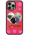Happy Anniversary Pink Heart Pattern With Desire Red Background Customised Glossy Metal TPU Mobile Cover