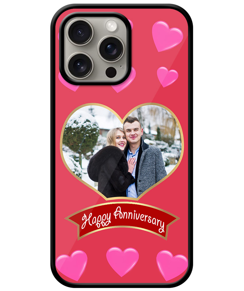Happy Anniversary Pink Heart Pattern With Desire Red Background Customised Glossy Metal TPU Mobile Cover