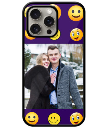 Smiley Pattern With Violet Background Customised Glossy Metal TPU Mobile Cover