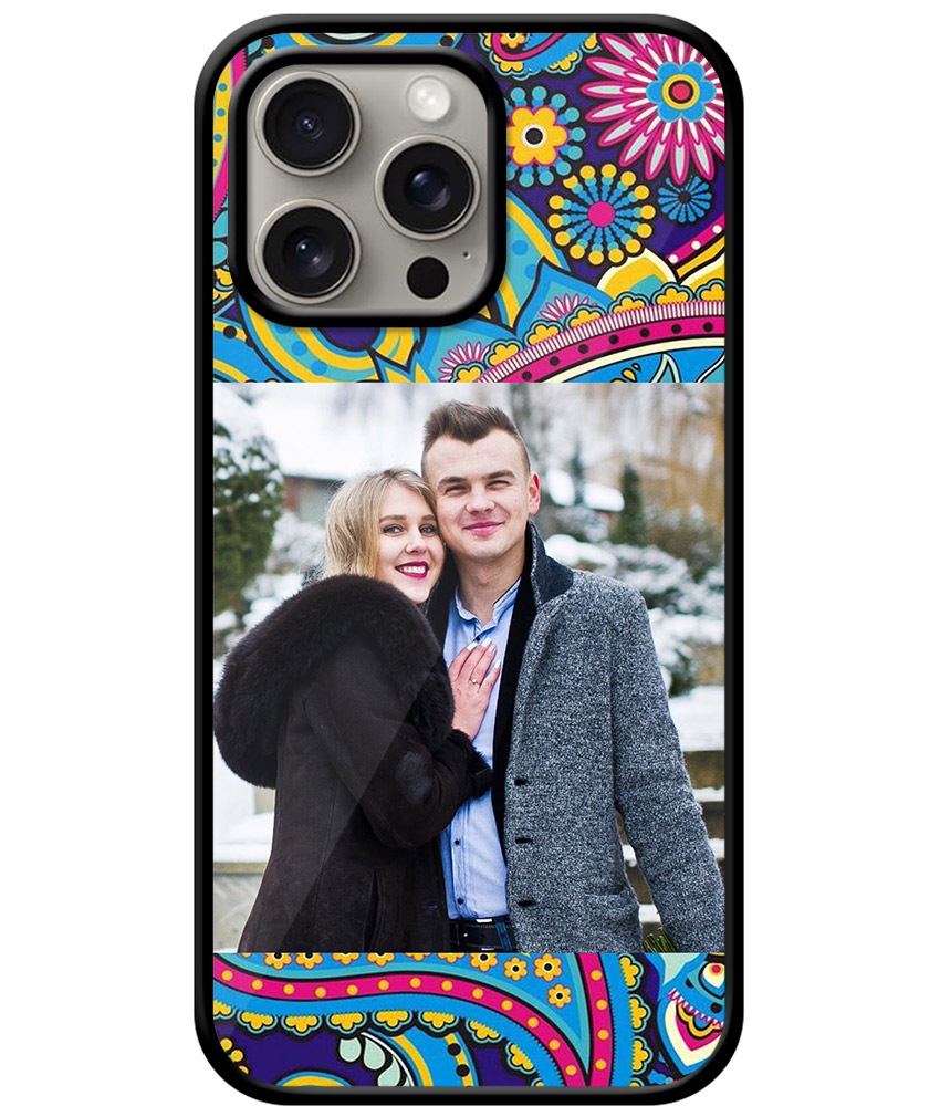 Blue Yellow Vector Floral Pattern Customised Glossy Metal TPU Mobile Cover