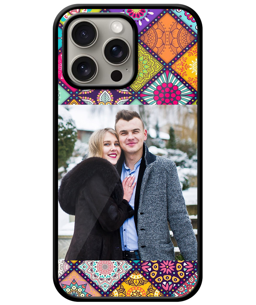 Multicolor Vector Flower Dotted Square Pattern Customised Glossy Metal TPU Mobile Cover