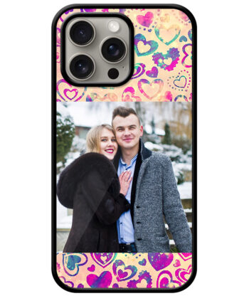Pink Blue Heart Artwork With Beige Background Customised Glossy Metal TPU Mobile Cover