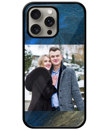 Blue Gold Liquid Marble Customised Glossy Metal TPU Mobile Cover