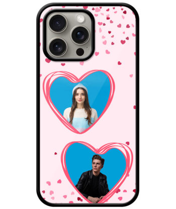 Couple Heart Photoframe With Pink Background Customised Glossy Metal TPU Mobile Cover