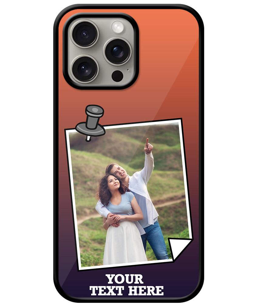 Pinned Photoframe With Orange Dark Purple Gradient Background Customised Glossy Metal TPU Mobile Cover