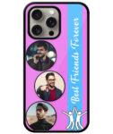Best Friends Forever Message With 3 Photos Pink Background Customised Glossy Metal TPU Mobile Cover