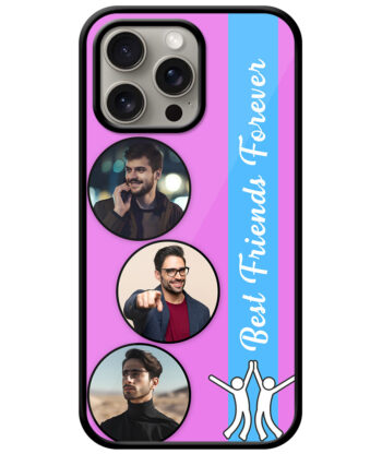 Best Friends Forever Message With 3 Photos Pink Background Customised Glossy Metal TPU Mobile Cover