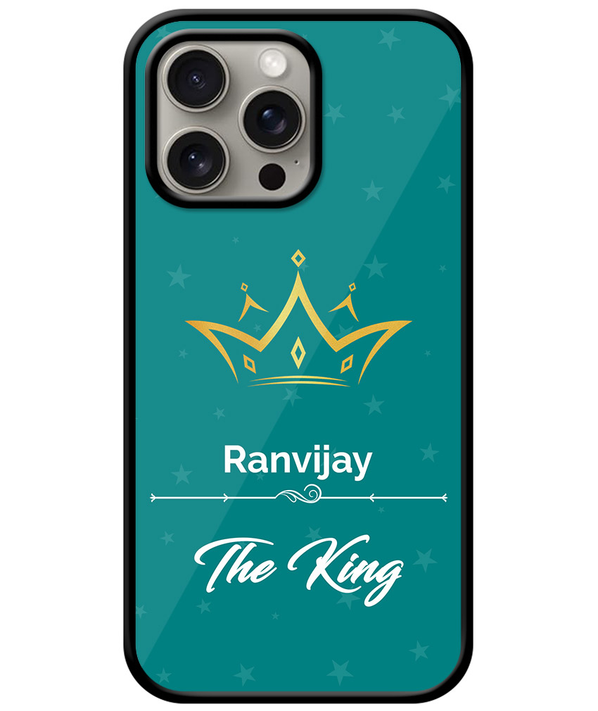 Your Name King Crown Design With Blue Background Customised Glossy Metal TPU Mobile Cover