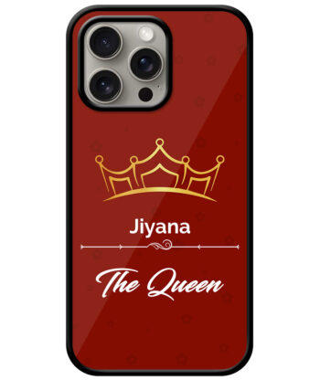 Your Name Queen Crown Design With Red Background Customised Glossy Metal TPU Mobile Cover