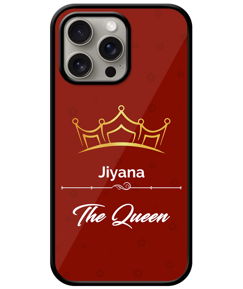 Your Name Queen Crown Design With Red Background Customised Glossy Metal TPU Mobile Cover